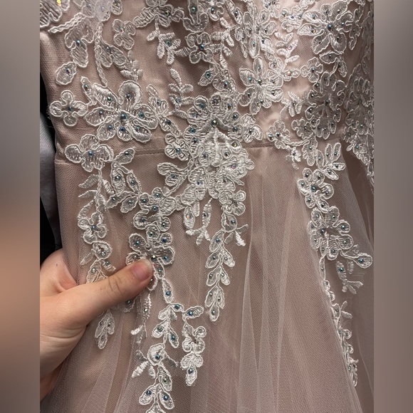 Macy's Champagne Formal/Prom Dress Embroidered - Picture 2 of 5